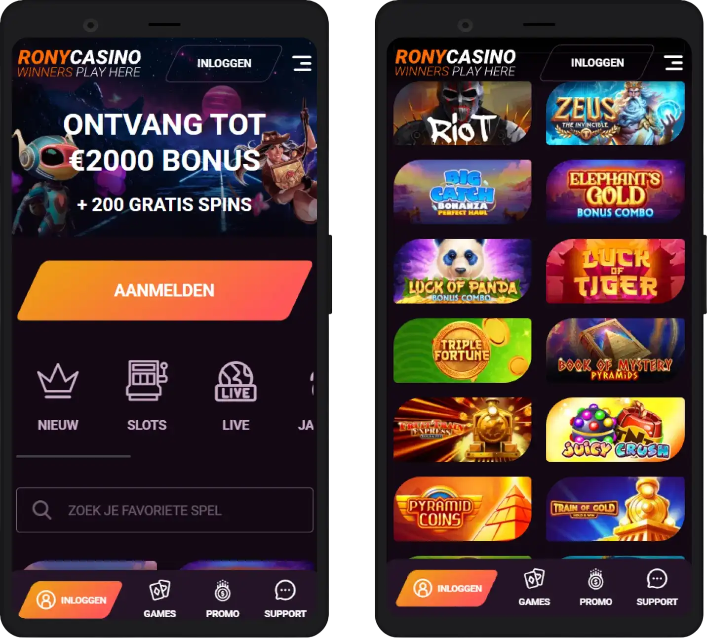 Rony Casino mobiele versie – speel online casino op je telefoon of tablet