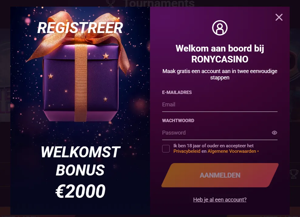 Registratie bij Rony Casino – snel account aanmaken en bonus claimen