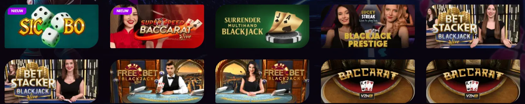 Tafelspellen bij Rony Casino – blackjack, roulette en baccarat online